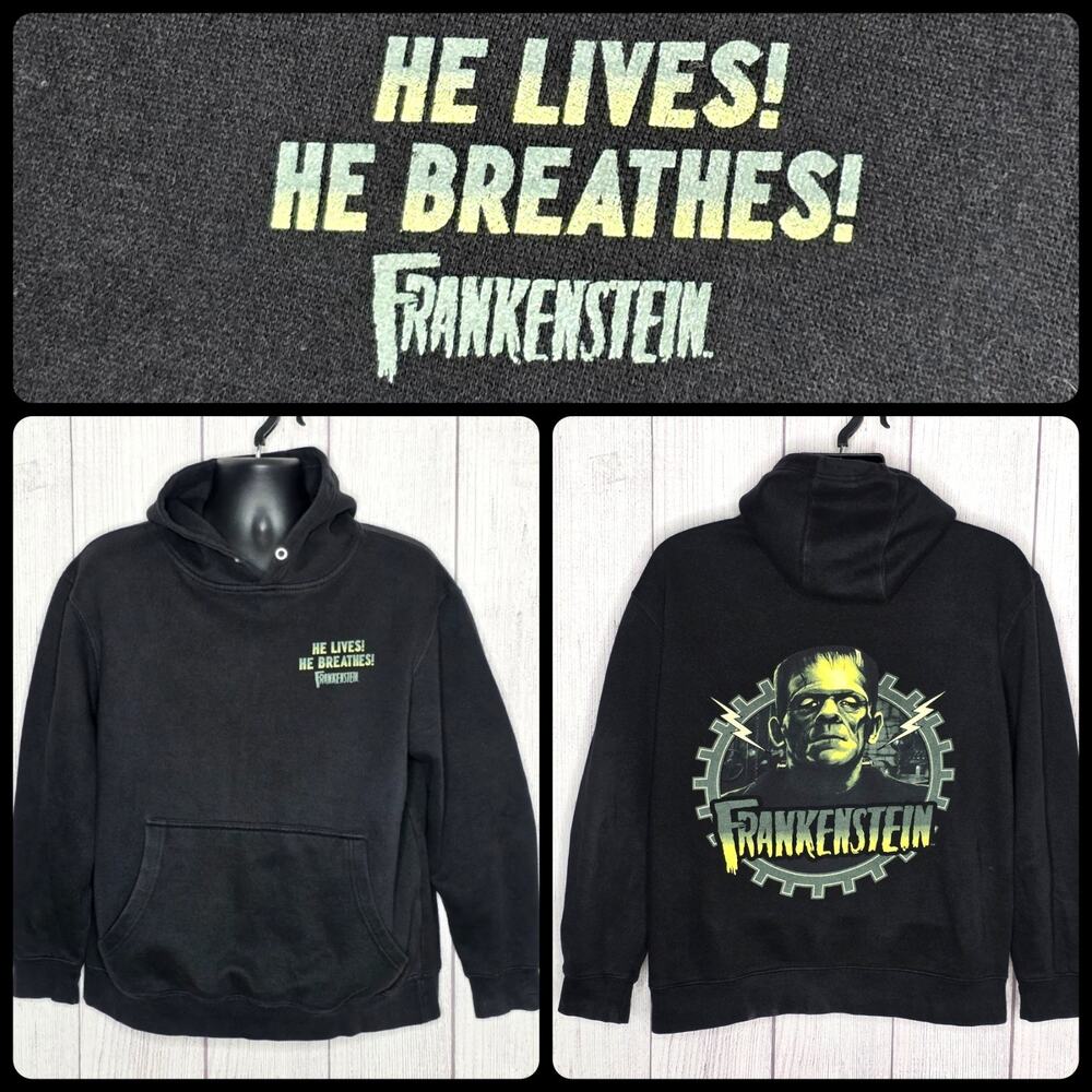 Universal Studios Frankenstein Black Hoodie XL He Lives! He Breathes! Horror